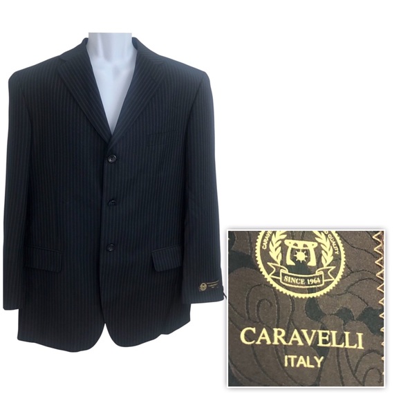 CARAVELLI YTALY Blazer Black Striped Blazer Sport Coat 3 Button men’s Sz 38S 32W - Picture 1 of 16
